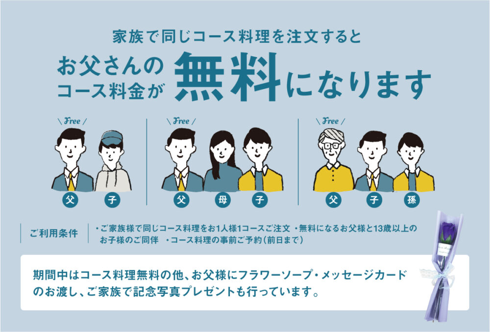 父の日 神戸 ポートタワーホテル HIDE OUT レストラン キャンペーン コース