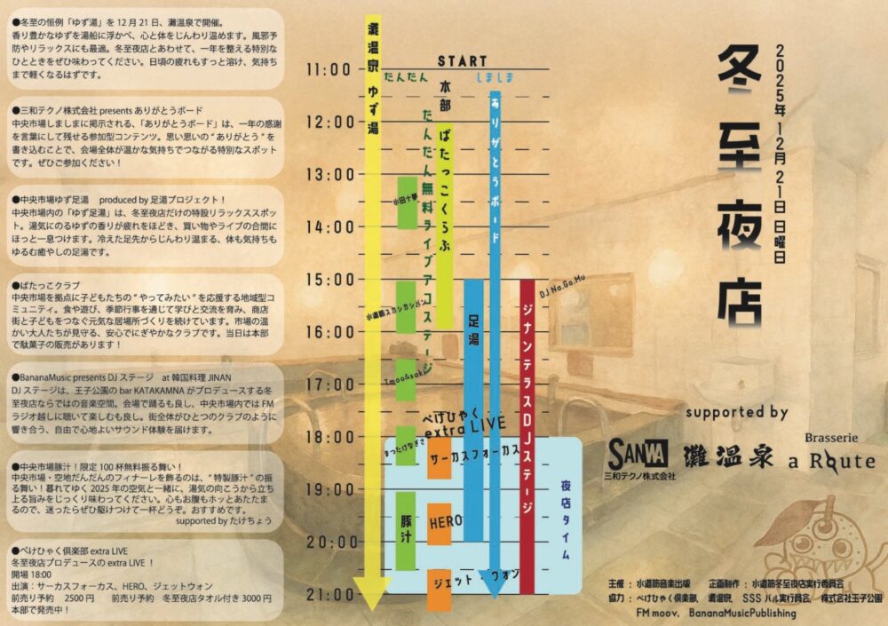 灘 温泉 冬至 中央市場 水道筋商店街 イベント 音楽 神戸
