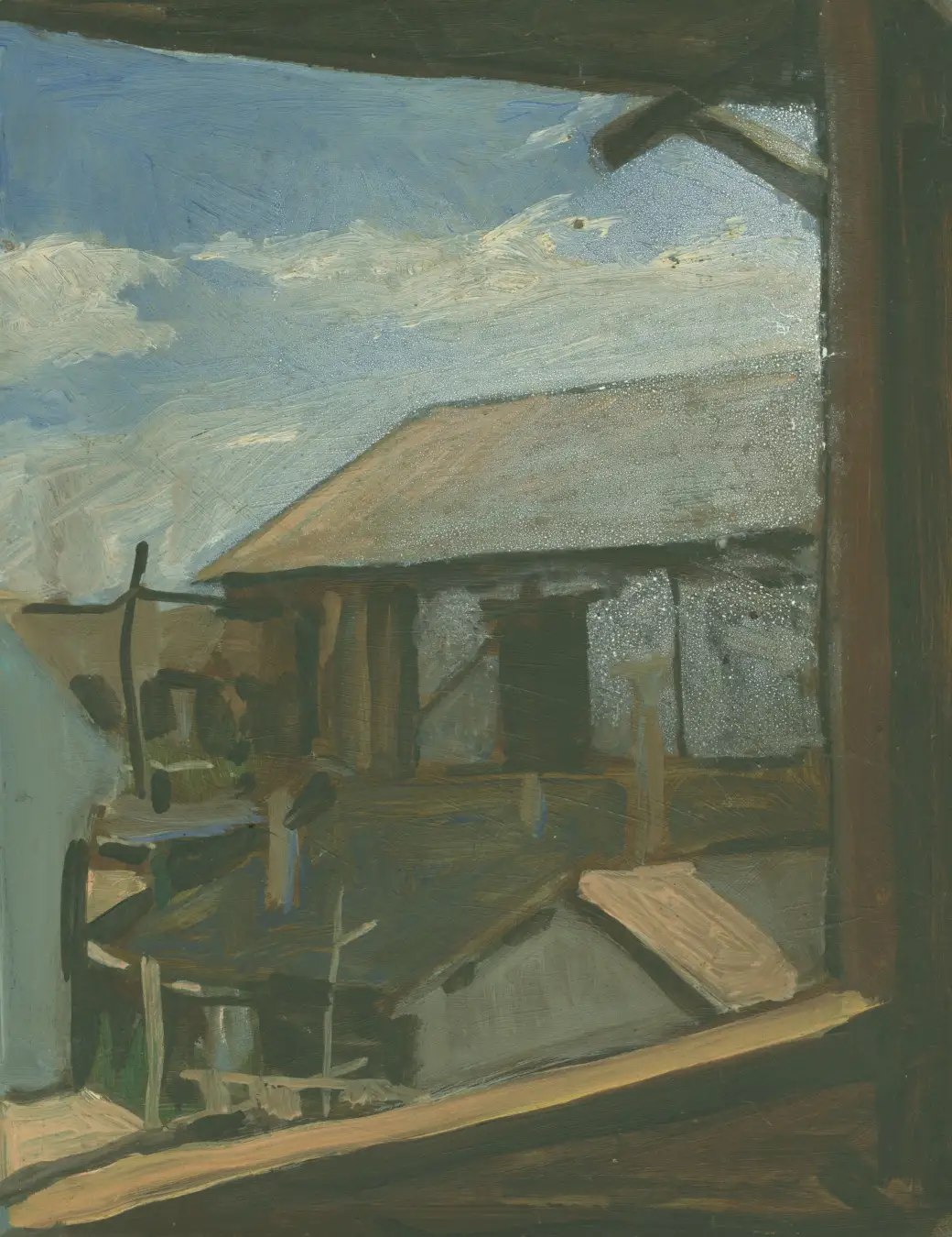 窓枠越しに隣家の屋根と空を描いた「部屋の窓からの風景(Ⅱ)」