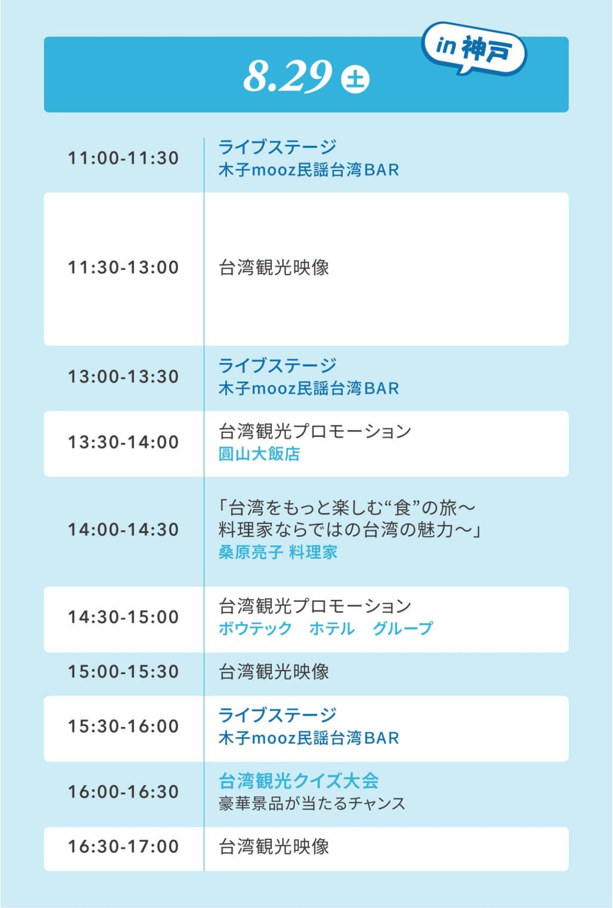 8月29日 神戸会場のステージプログラム