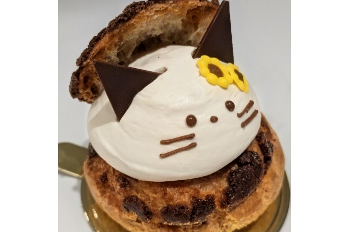 猫の顔に仕上げたシュークリーム