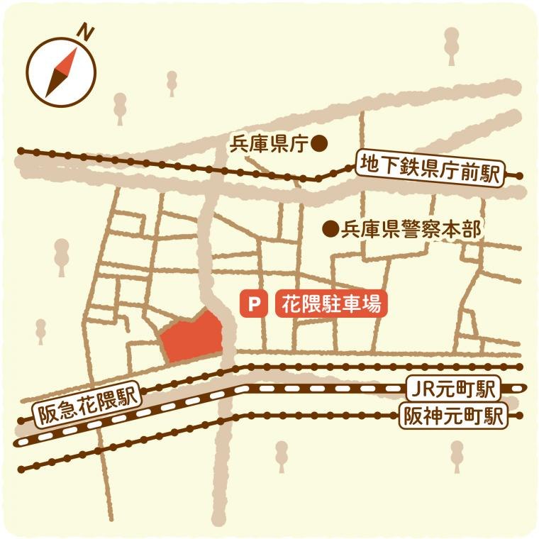 市営花隈駐車場の位置図