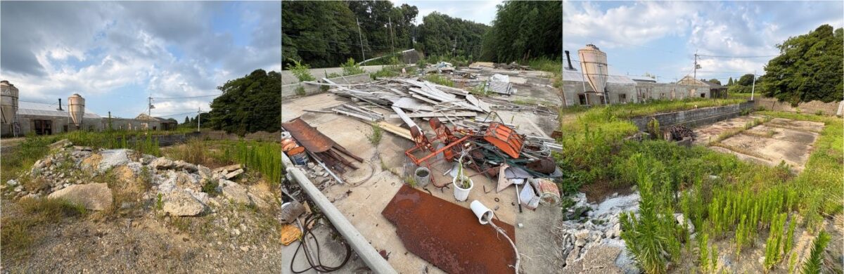 悪路・駐車場予定地・テラス予定地の現状写真3点