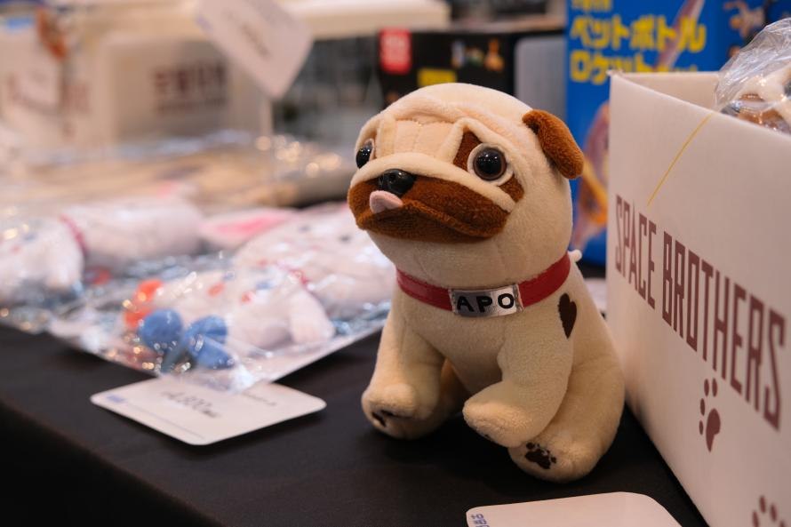 販売ブースに並ぶパグのアポのぬいぐるみ