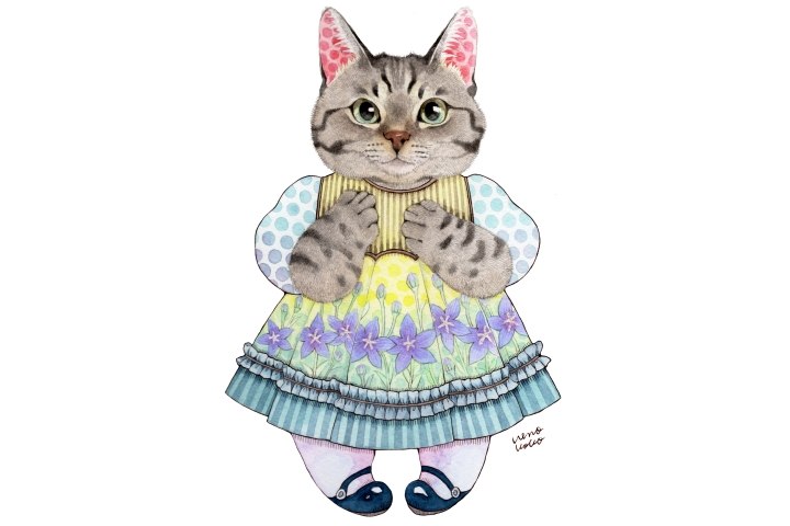 猫の肖像画を描いた作品 桔梗