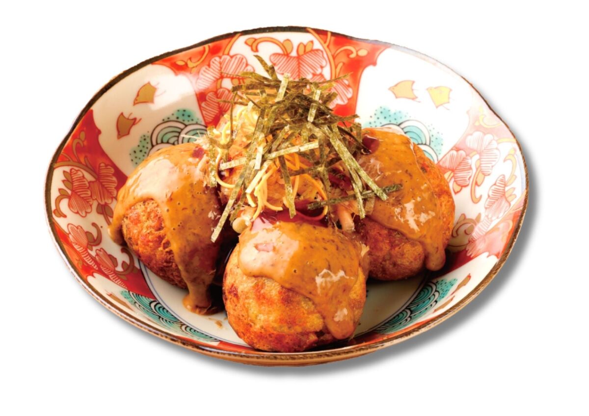 刻み海苔とマヨネーズをかけたWのりマヨたこ焼