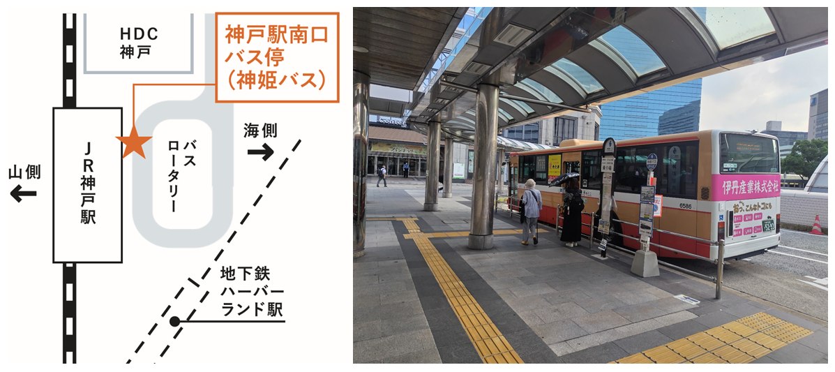 神戸駅南口バス停ののりば案内