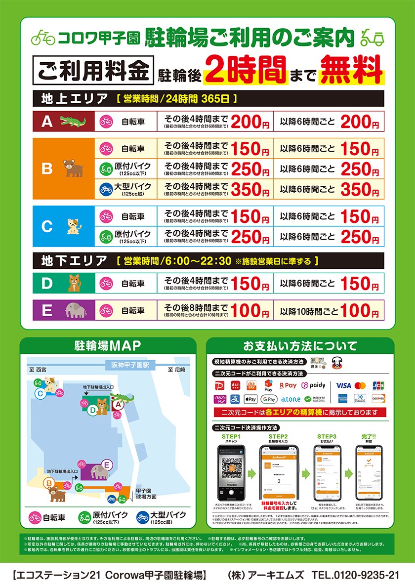 コロワ甲子園の駐輪場ご利用案内とエリアMAP