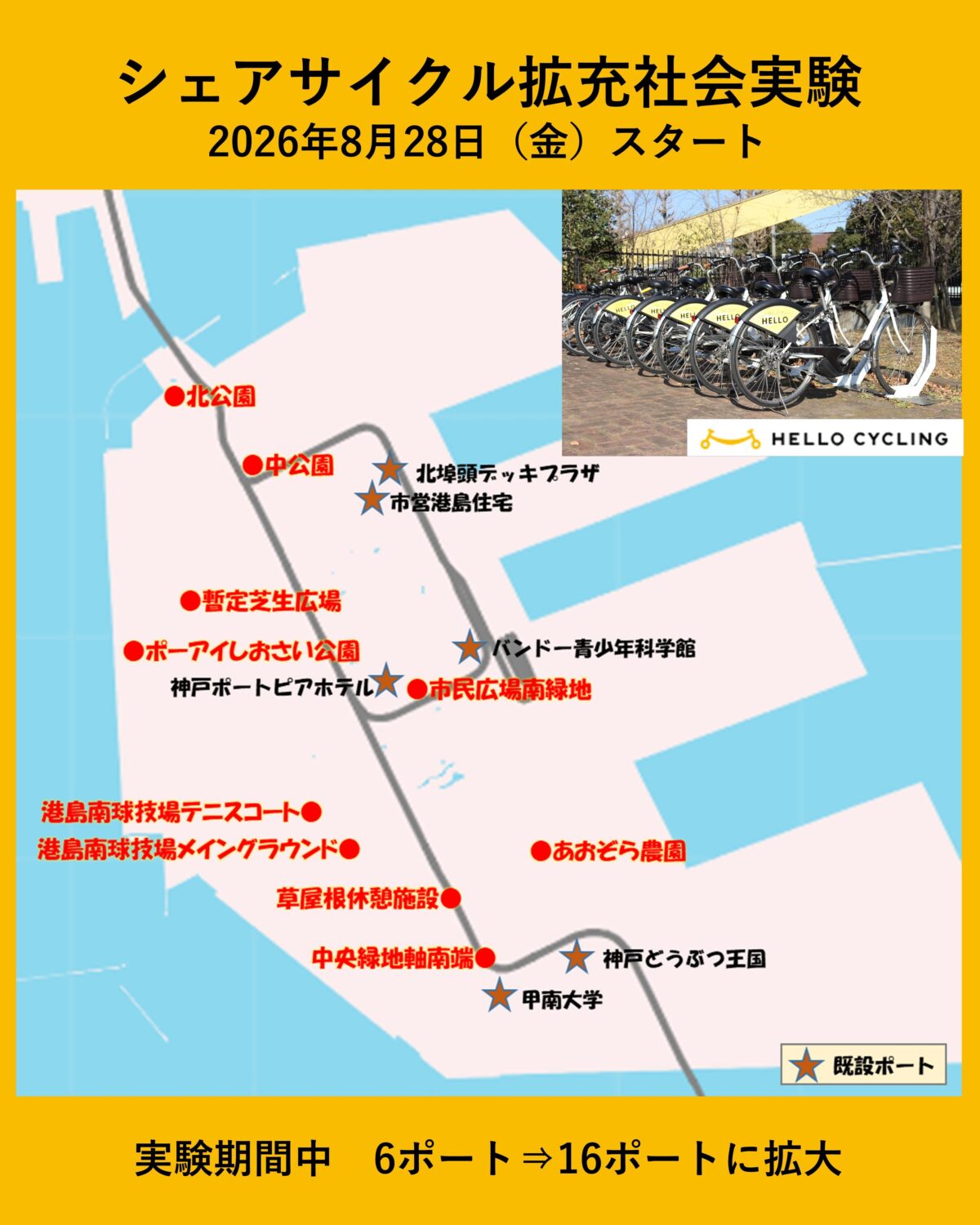 ポーアイ ポートアイランド 神戸 リボーンプロジェクト シェアサイクル レンタサイクル 自転車 