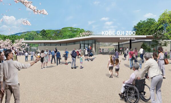 大屋根が特徴の王子動物園メインゲートの完成イメージ