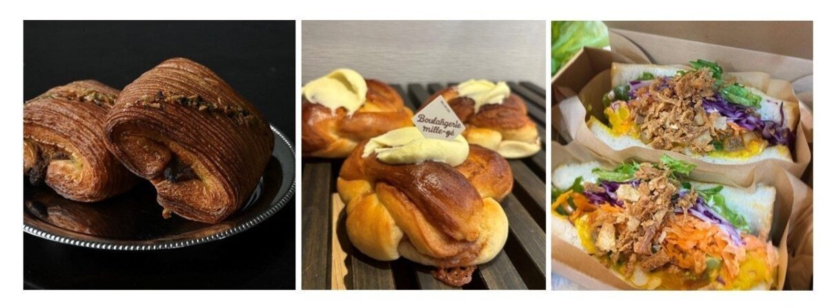 パンスイス、ミルジュのシナモンロール、野菜ゴロゴロサンド