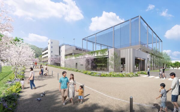 王子公園の立体駐車場棟とシンボルプロムナードの完成イメージ