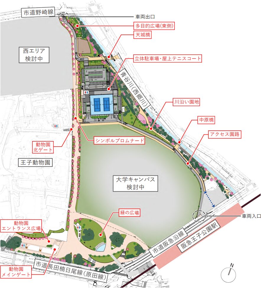 王子公園再整備 東エリアの対象範囲図