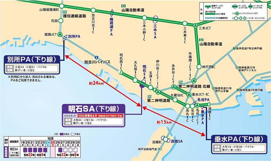 明石SA下り線の周辺休憩施設を示した地図