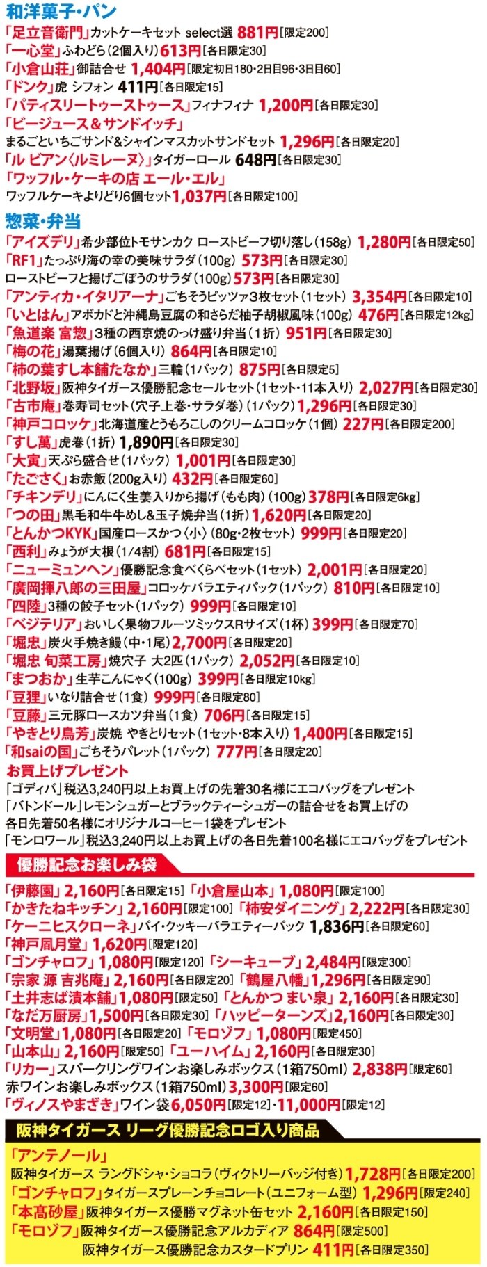 神戸阪急 本館地階の優勝記念セールの商品一覧